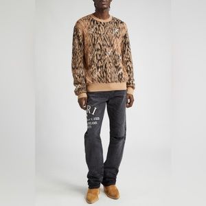 Amiri Arts District Embroidered Ripped Rigid Jeans (Faded Black)